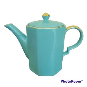 Grace's Teaware Ceramic Teapot Teal Aqua Porcelain Gold Trimmed 4 Cup 32 Oz